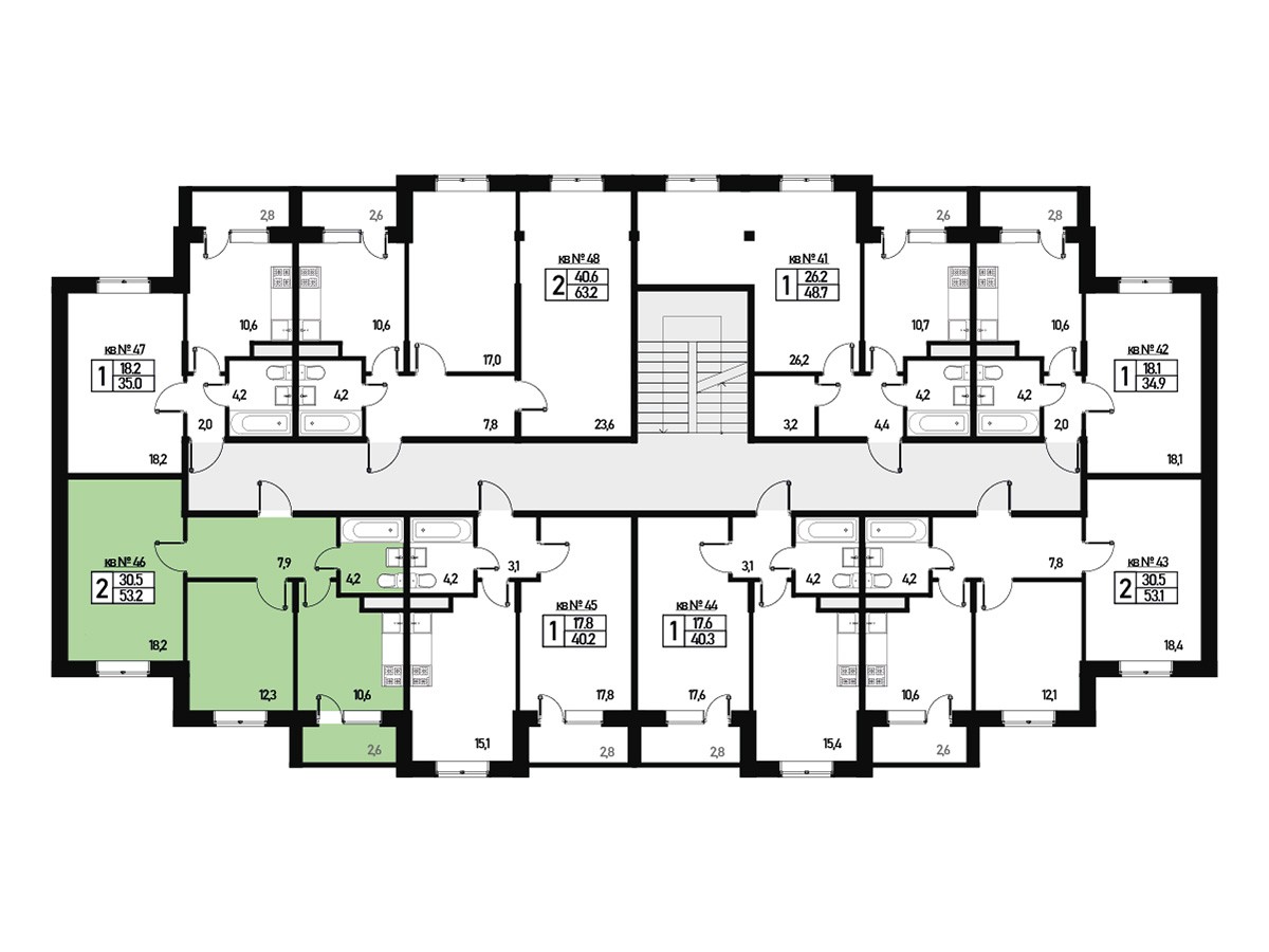 Двухкомнатная квартира 53 м² №46 улица Генерала Донскова, дом 27, корпус 2  купить по цене 8119384 от застройщика в ЖК Борисоглебское деревня Зверево